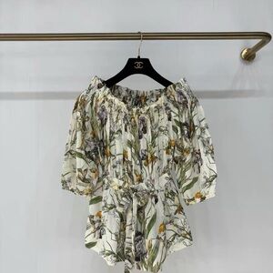 🚩steal authentic Alexander McQueen Floral Off-Shoulder Blouse in Cream and Green